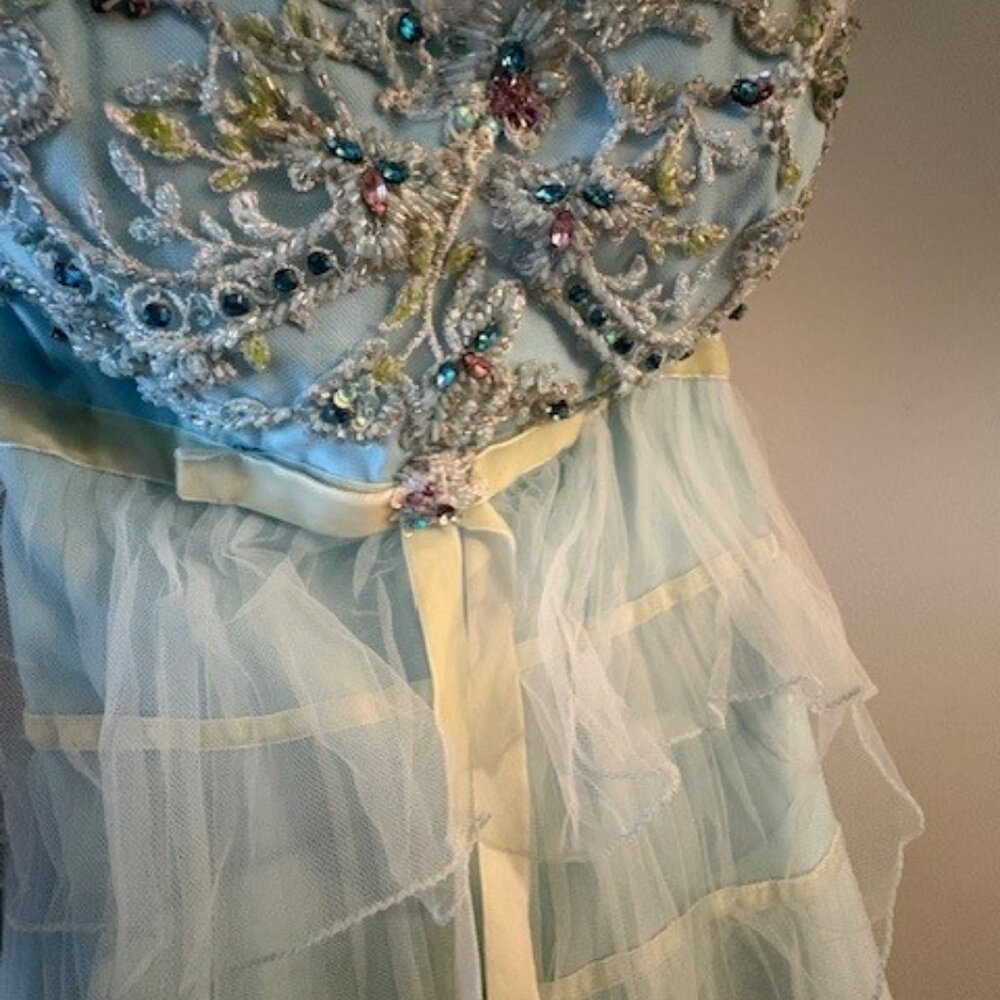 Alyce Paris Light Blue and Cream Strapless Ruffled Dress - Picture 3 of 6